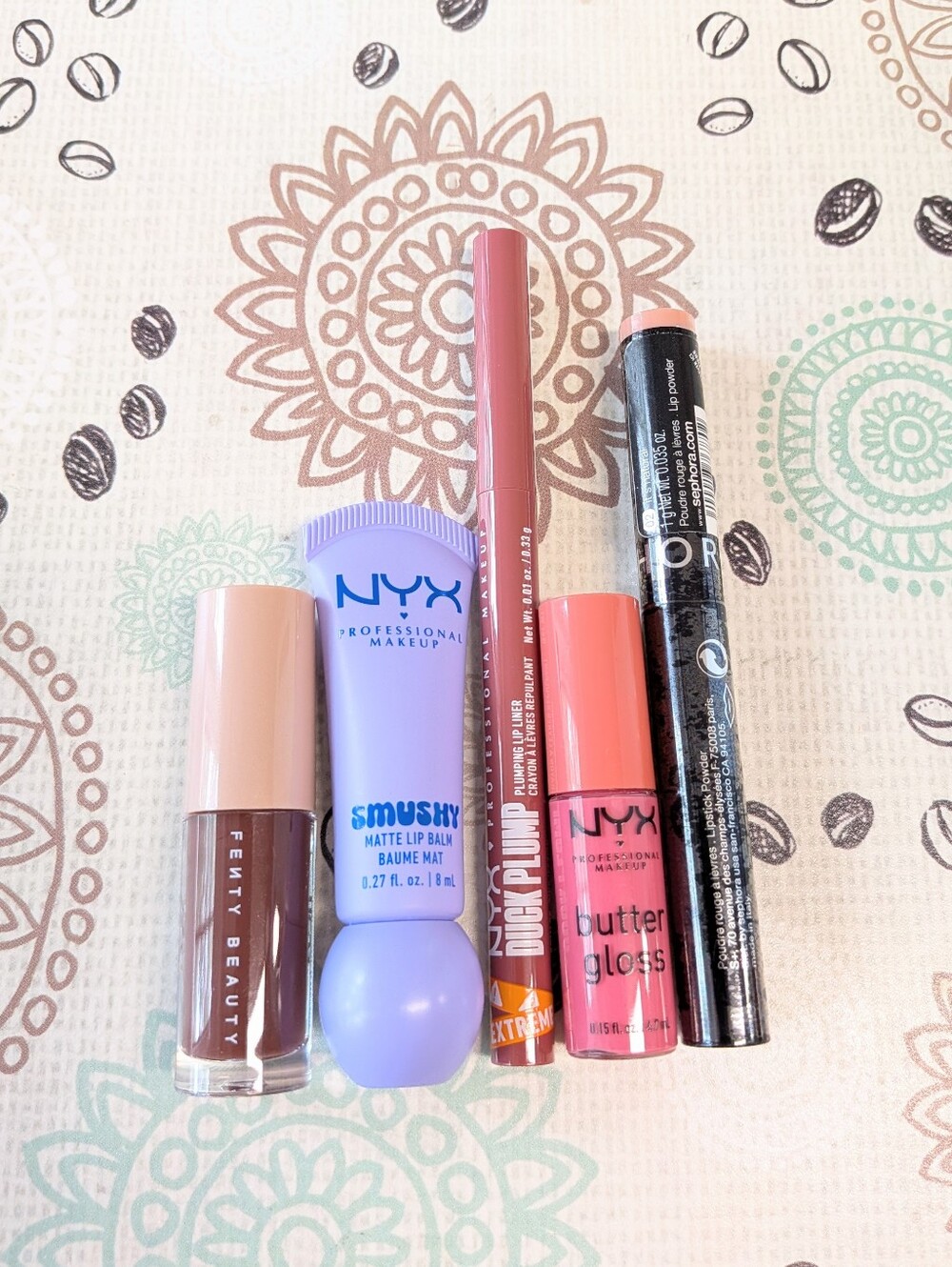 5pc Lip Gloss, Balm and Liner bundle. NYX, Fenty, Sephora